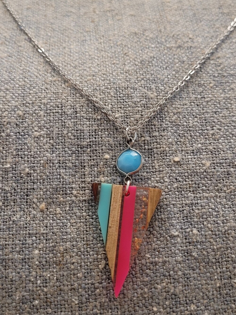 Handmade Silver Necklace with Turquoise and Multi-Color Triangle Pendant